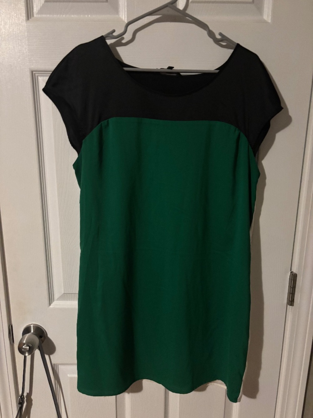 EXPRESS Colorblock Shift Dress, Size L Emerald Green, Black & Ivory